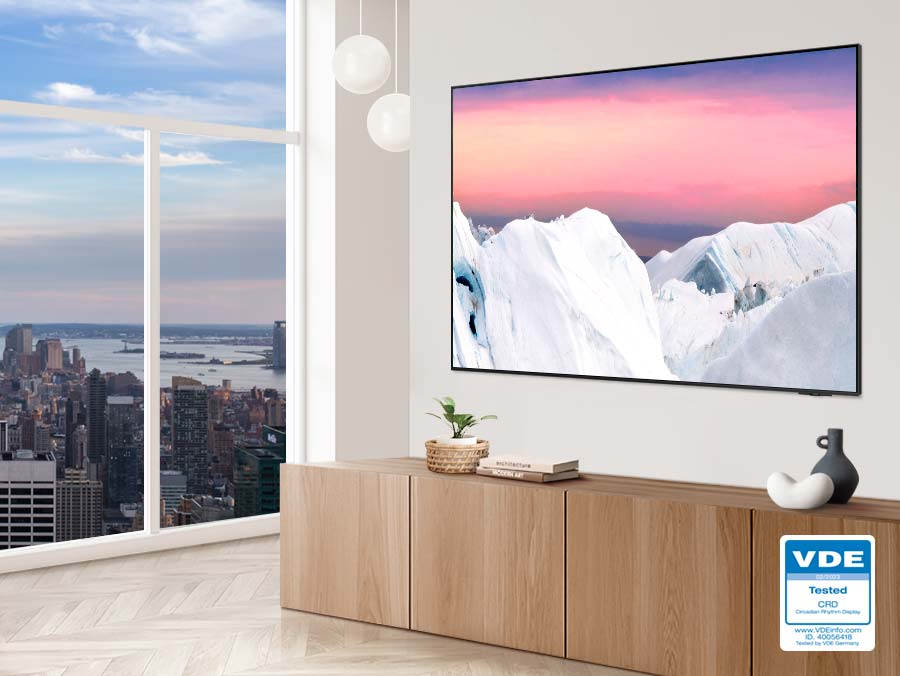 The OLED TV screen during daylight is bright.The screen is adjusted to be softer on the eyes as day changes into night.